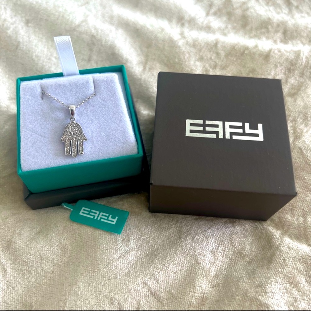 $1885 EFFY 14K white gold necklace hamsa diamond pendant Hand of Fatima box - Picture 2 of 12